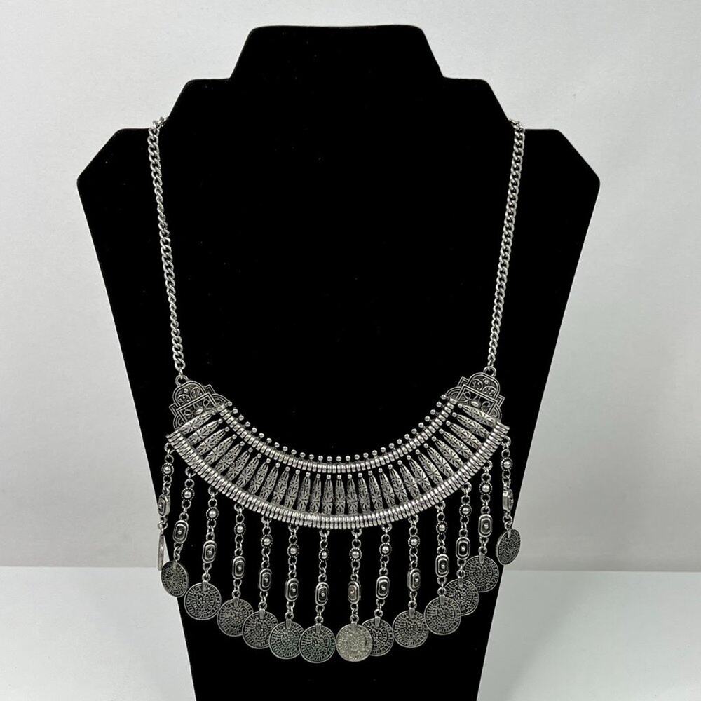 Silver Tone Dangling Statement Necklace